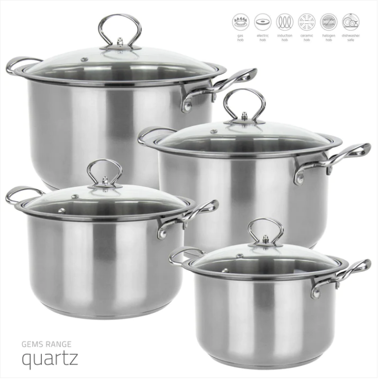 Stainless Steel Stockpot GEMS Sq Pro Quartz 4 Pack 3.7, 4.7, 5.8 Litre