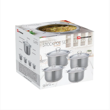 Stainless Steel Stockpot GEMS Sq Pro Quartz 4 Pack 3.7, 4.7, 5.8 Litre