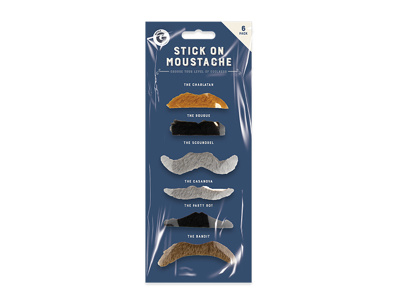 Stick On Moustache 6 pk