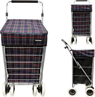 Strong Shopping Trolley Square Tartan Print Design 4/6 Wheels Assorted Colours