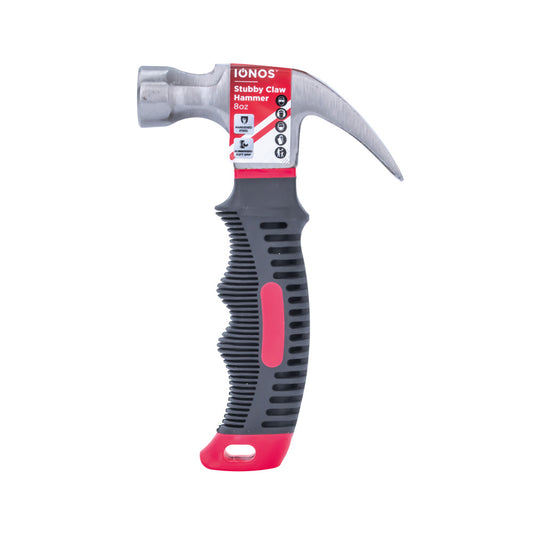 Stubby Claw Hammer - drop forged carbon steel - polished - lacquered - black rubberised grip - 8oz - Ionos - 1 pk