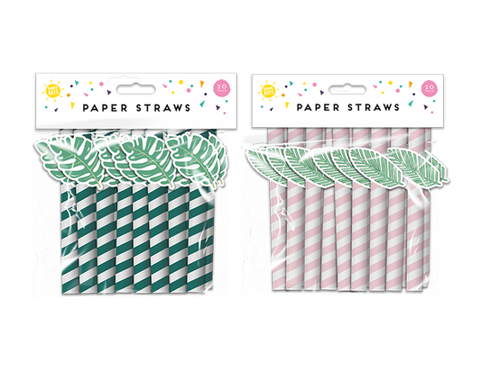 Summer Party Paper Straws Leaf 20pk