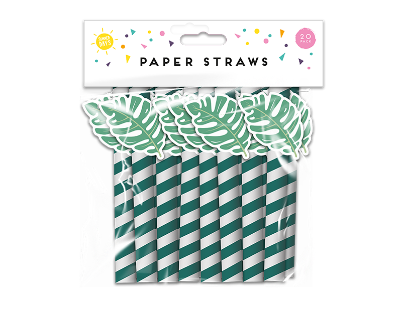 Summer Party Paper Straws Leaf 20pk