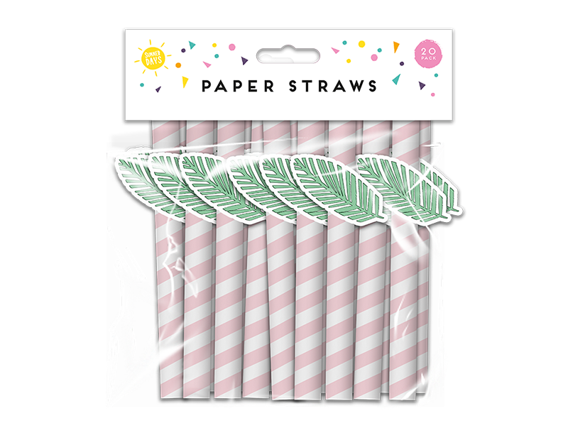 Summer Party Paper Straws Leaf 20pk