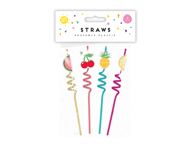 Summer Reusable Plastic Straws 4 Pack