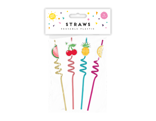 Summer Reusable Plastic Straws 4 Pack