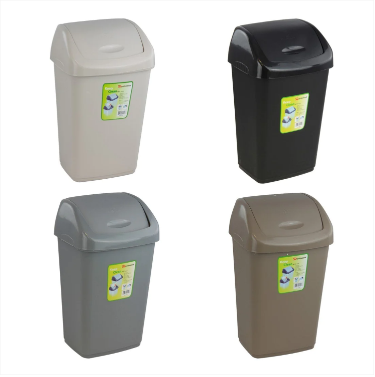 Swing Bin Plastic Kitchen Bathroom 15 Litre Assorted Colours