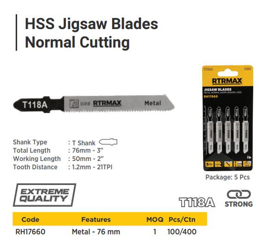 T118A HSS JIGSAW BLADE (PACK OF 5) RTRMAX