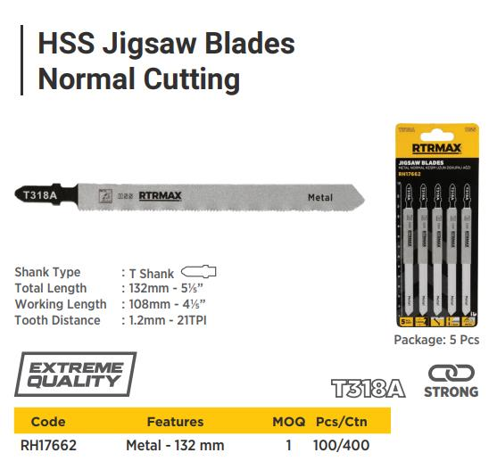 T318A HSS JIGSAW BLADE (PACK OF 5) RTRMAX