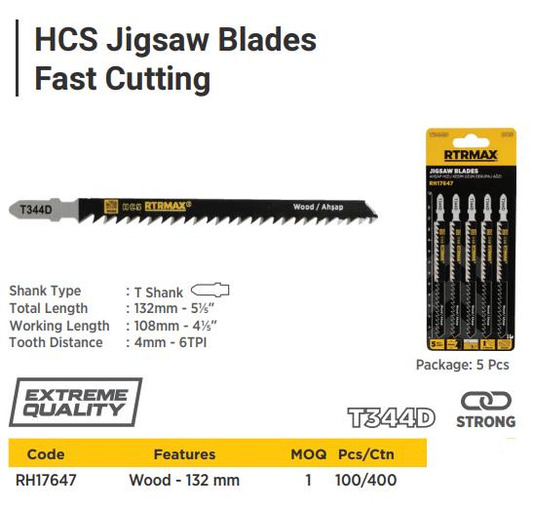 T344D HSC JIGSAW BLADE (PACK OF 5) RTRMAX