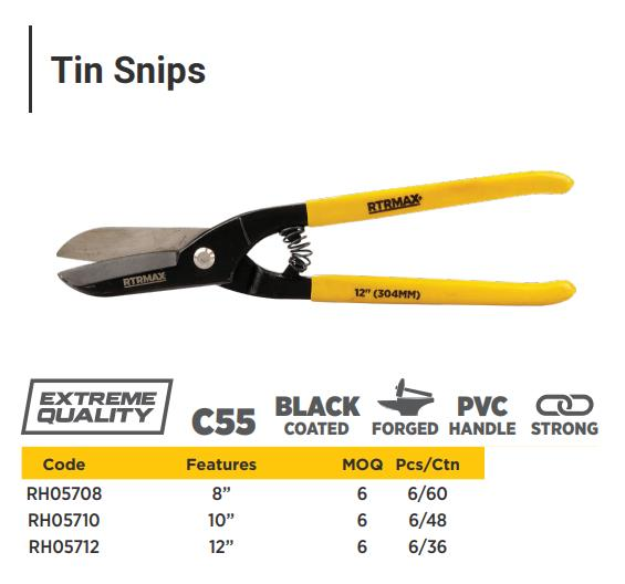TIN SNIPS 8" BLACK COATED