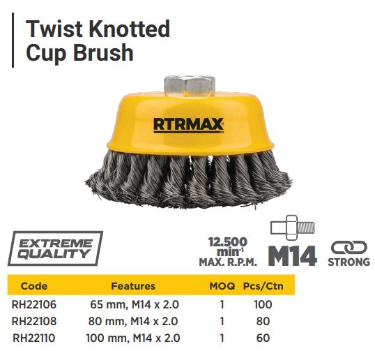 TWIST KNOTTED CUP BRUSH 80MM M14*2.0
