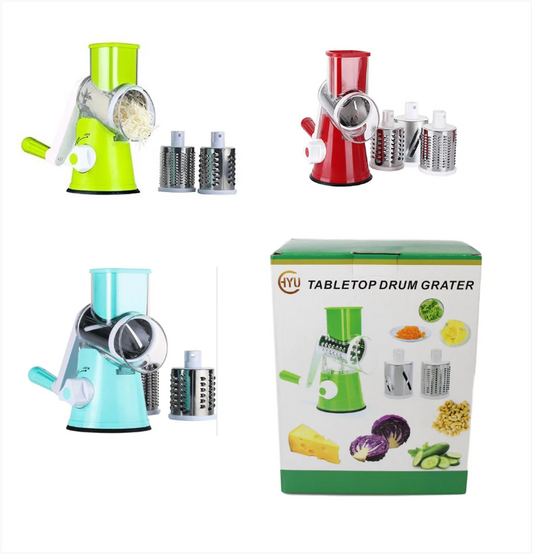 Table Top Drum Grater With 3 Stainless Steel Blades Detachable Easy To Use 3 Colours