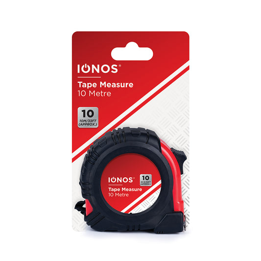 Tape Measure 10m - 25mm width - rubber coated plastic housing - belt clip - lockable - Ionos - 1 pk