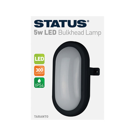 Taranto - 5w LED - Black - Bulk Head Fitting - 1 pk - in Glossy Retail Box