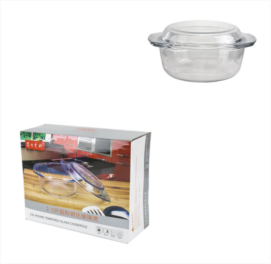 Tempered Glass Casserole Curry Stock Pot With Round Lid 2.5 Litre