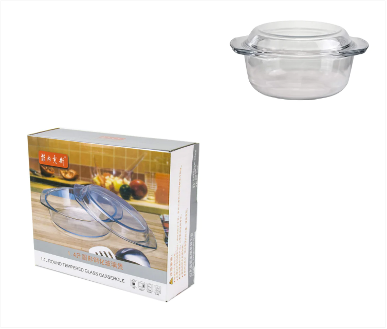 Tempered Glass Casserole Dish Curry Stock Container With Lid 1.5 Litre