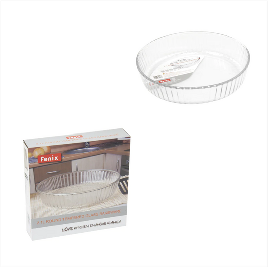 Tempered Glass Round Flan Tray Baking Cooking Dish 2 Litre 26 x 6cm