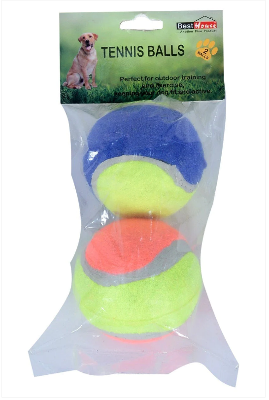 Tennis Ball Pack Of 2 Dog Training Blue Orange Pets Outdoor Fun