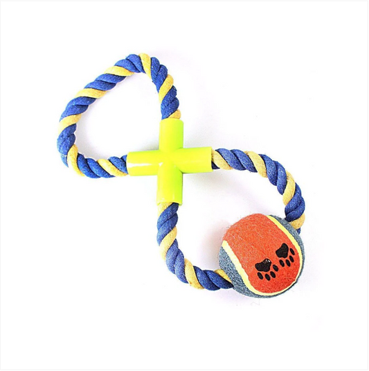 Tennis Ball Rope Fetch Chew & Bite Toys For Dogs Puppies Pets Cotton Blend