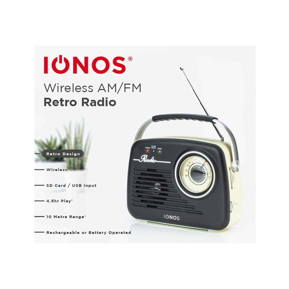 Tilburg - Portable Retro Radio - Black and White - FM Radio - Bluetooth and Aux Jack Compatable - 1 pk Box