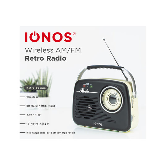 Tilburg - Portable Retro Radio - Black and White - FM Radio - Bluetooth and Aux Jack Compatable - 1 pk Box