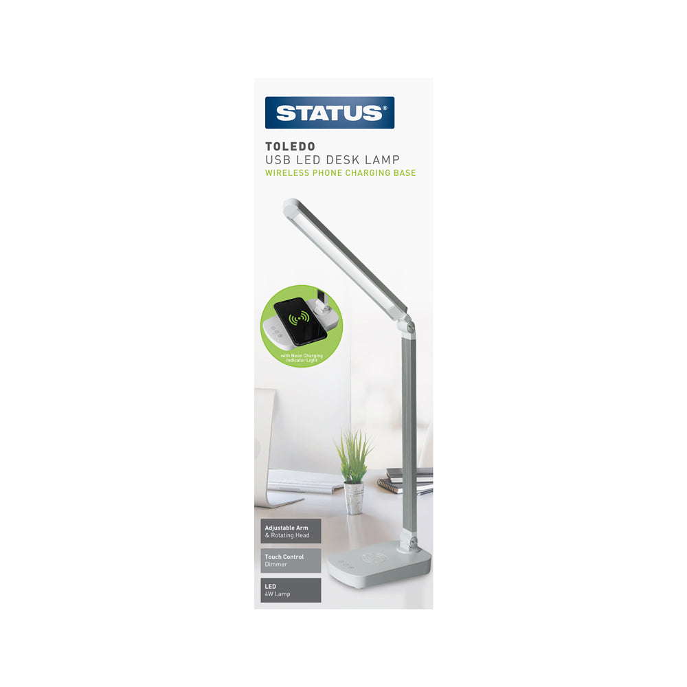 Toledo - 4w - White - Desk Lamp - Integrated LED - Wireless Phone Charger - 1 pk - in Glossy Retail Box