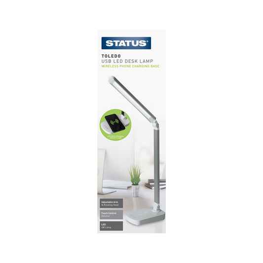 Toledo - 4w - White - Desk Lamp - Integrated LED - Wireless Phone Charger - 1 pk - in Glossy Retail Box