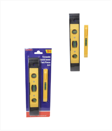 Torpedo Spirit Level 2 Piece Set Yellow Black Builders Levelling Kit