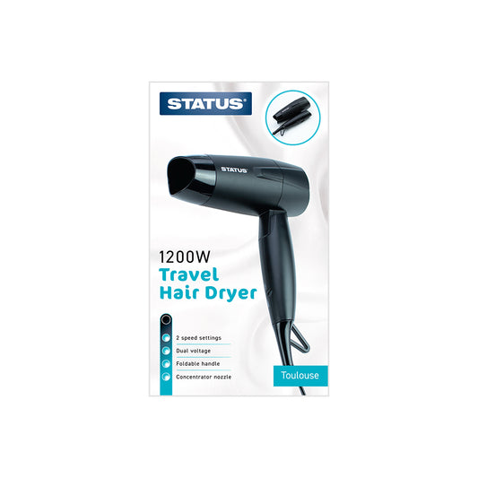 Toulouse - Black - 1200w - Hairdryer - Travel - 2 Speed - DC Motor - 1 pk - in Glossy Retail Box