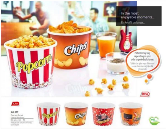 Traditional Red Popcorn / Chips Bucket Plastic Home Movie Night 17cm x 13cm Assorted Designs