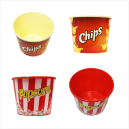 Traditional Red Popcorn / Chips Bucket Plastic Home Movie Night 17cm x 13cm Assorted Designs