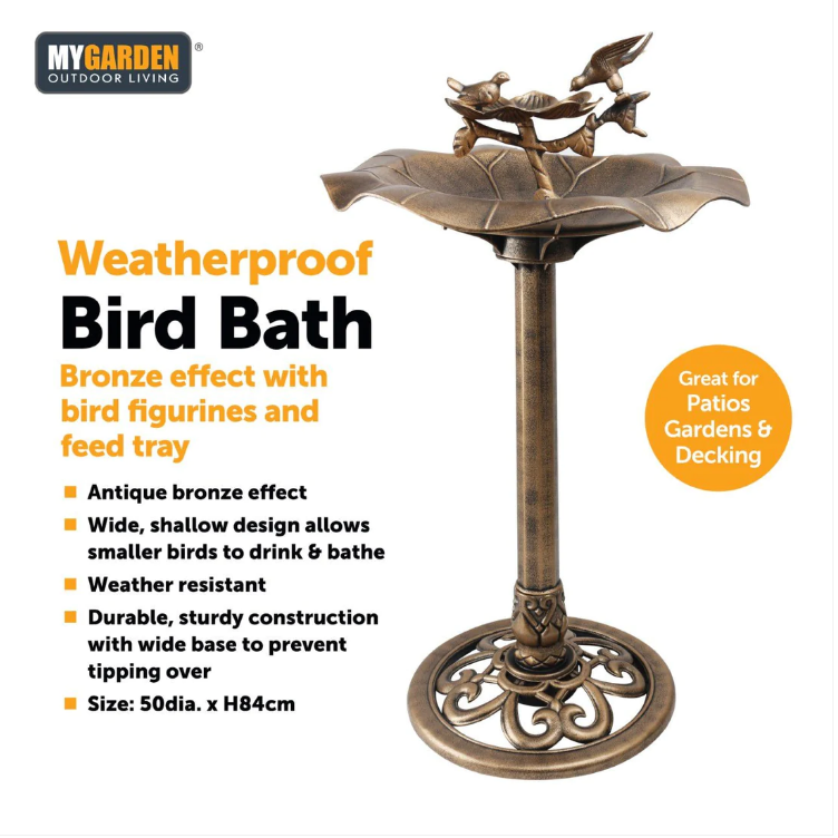 Traditional Weatherproof Bronze Effect Garden Bird Bath