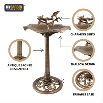 Traditional Weatherproof Bronze Effect Garden Bird Bath