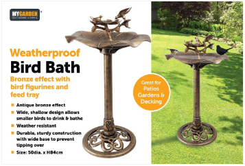 Traditional Weatherproof Bronze Effect Garden Bird Bath