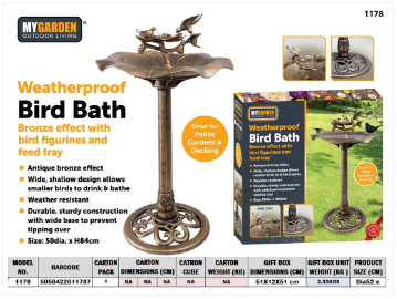 Traditional Weatherproof Bronze Effect Garden Bird Bath