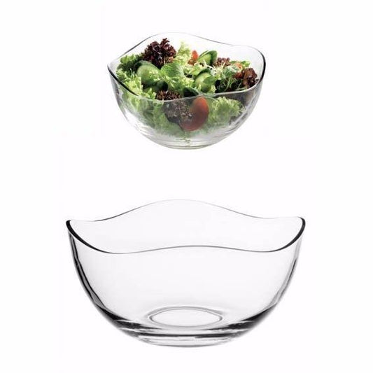 Transparent 26cm Elegantly Curved Fruit / Salad Bowl In Gloss Premium Glass Home