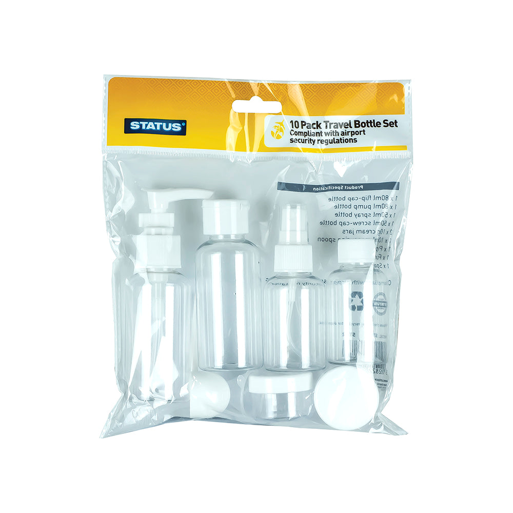 Travel Bottle Set - 10 pcs - In A Printed Plastic Bag - 8 Packs Per Brown Carton