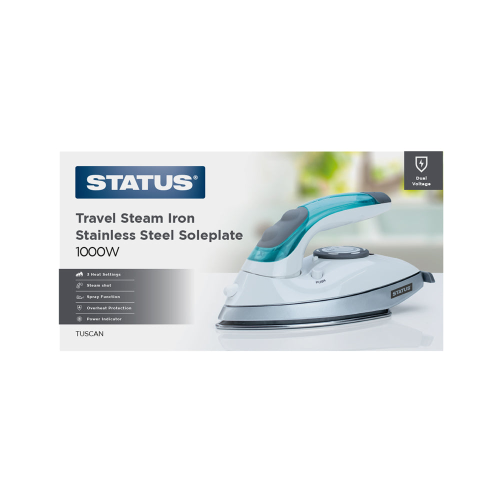 Tuscan - Green - 1000w - Travel Iron - Dual Voltage - Folding Handle - Adjustable Temperture Control - 1 pk - in Glossy Retail Box