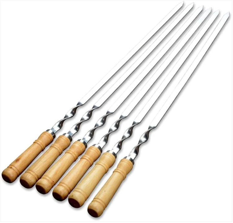 Twisted Metal BBQ Kebab Skewer Sticks 6pcs 46 cm Wooden Handle