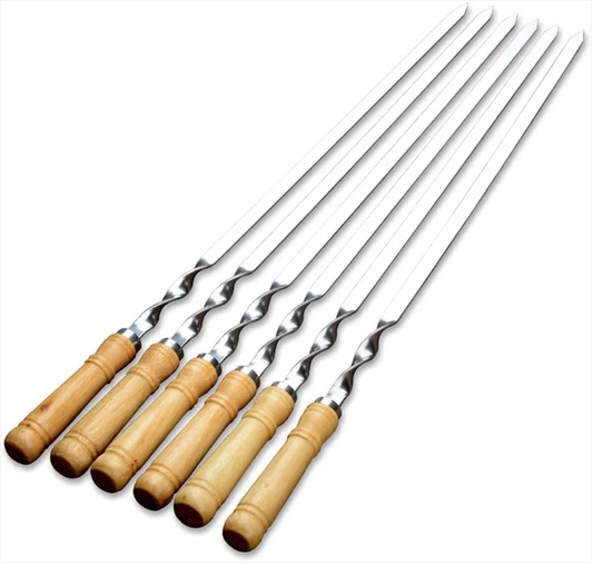 Twisted Metal BBQ Kebab Skewer Sticks 6pcs 46 cm Wooden Handle