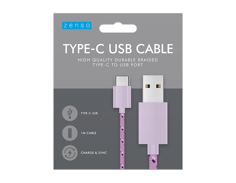 Type-C to USB Braided Cable 1M