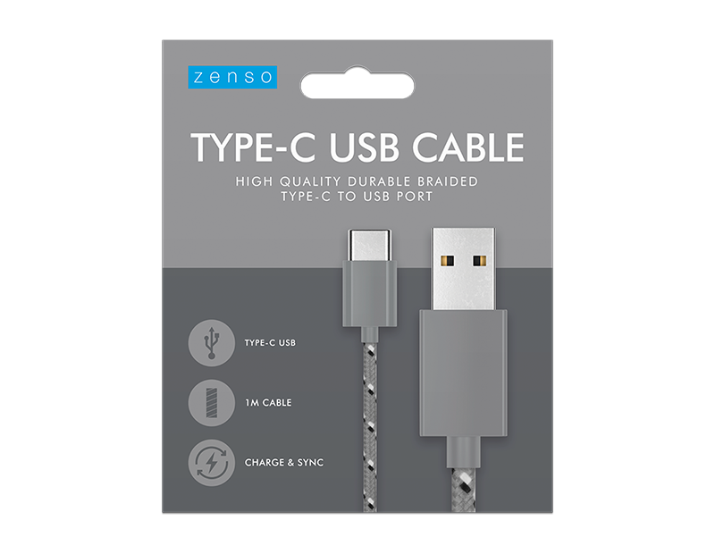 Type-C to USB Braided Cable 1M