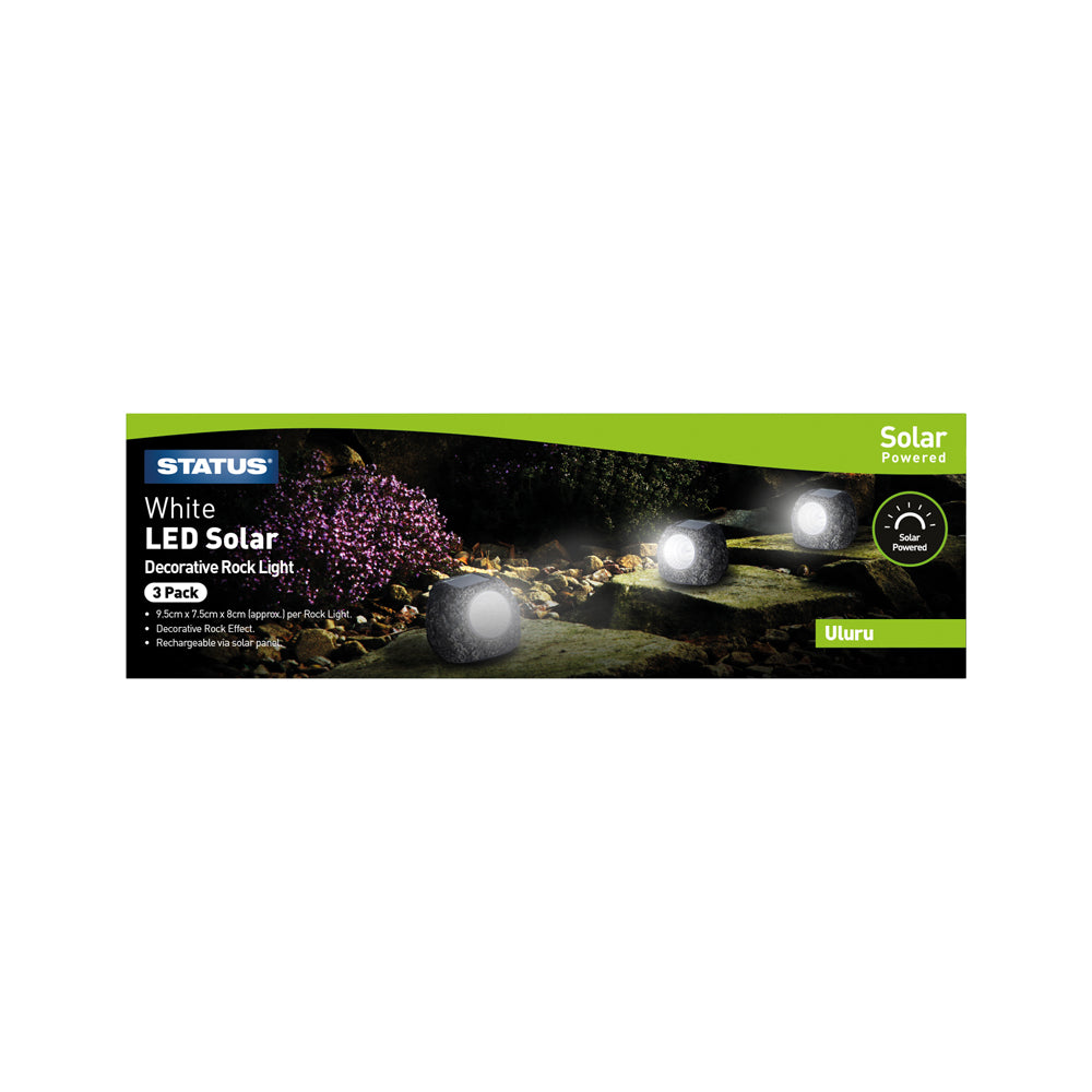 Uluru - Small Rock - 1 x LED - Solar - Dark Grey - Rechargeable Battery Included - 3 pack - glossy colour box