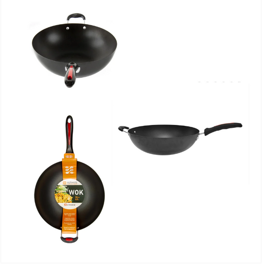 Una Nonstick Wok Pan Chinese Stir Fry Long Handle Wok Dish 34cm