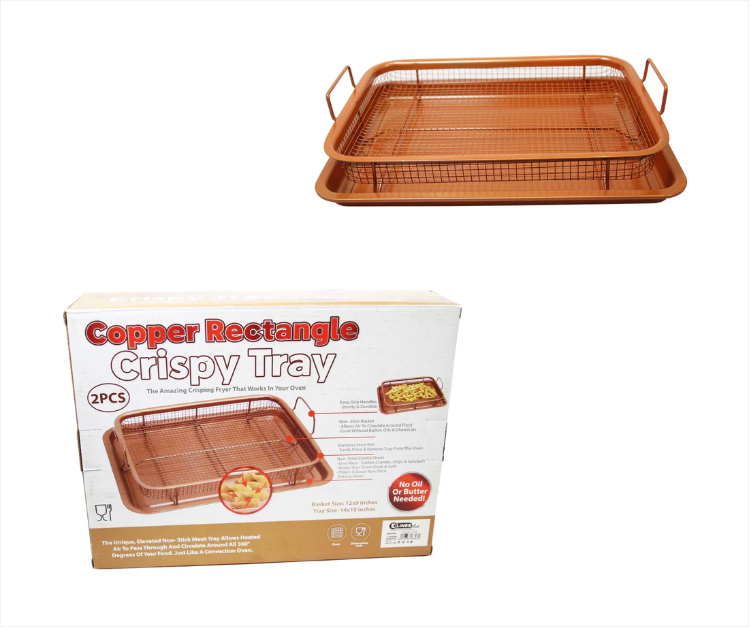 Unique Copper Rectangle Crispy Tray Easy Grip Non Stick Basket Sheet