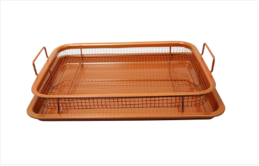 Unique Copper Rectangle Crispy Tray Easy Grip Non Stick Basket Sheet