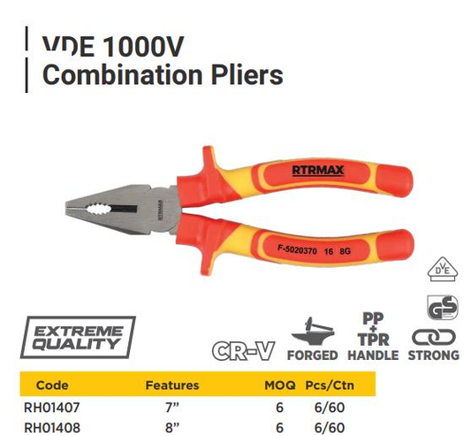 VDE 1000V COMBINATION PLIERS 180MM