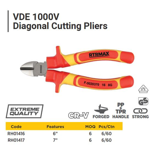 VDE 1000V DIAGONAL CUTTING PLIERS 180MM