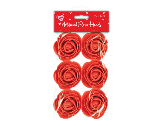 Valentine's Artificial Rose Heads 6pk